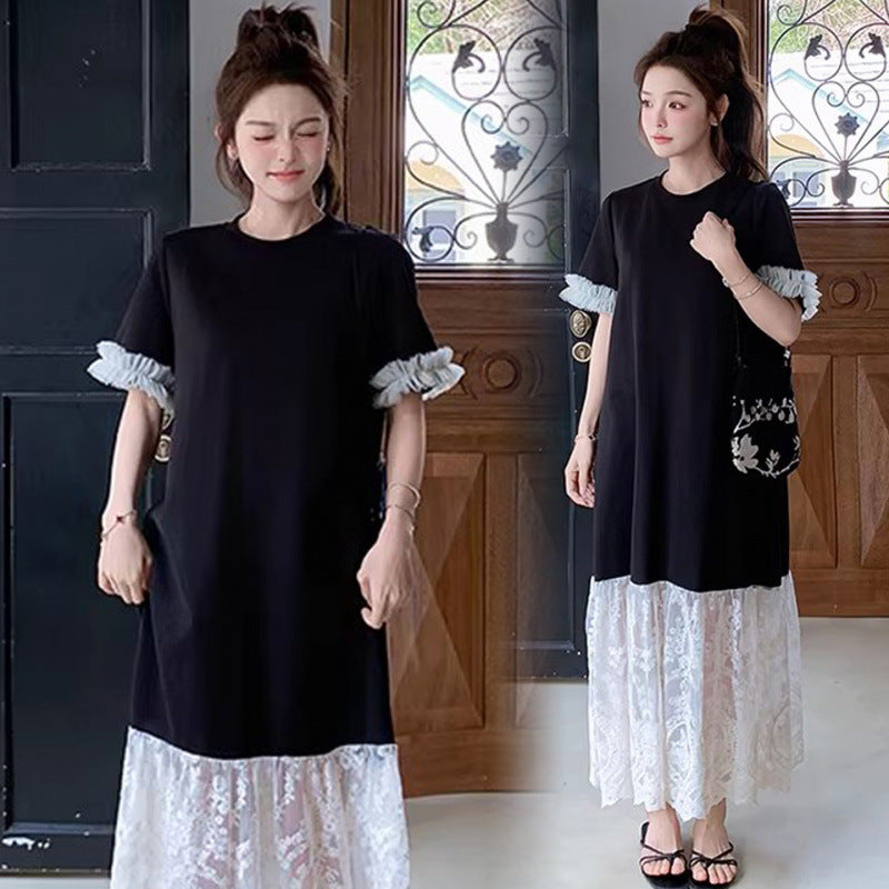 Fashionable Elegant Slimming Patchwork Lace Maternity Dress