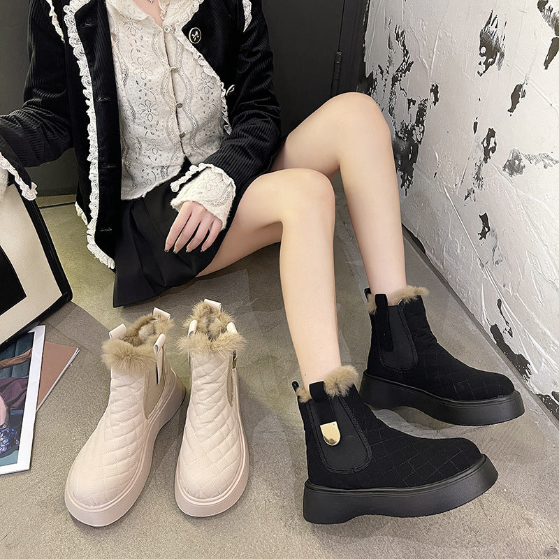 Women's Hairy Mouth Warm Wedge Round-toe Sleeve Boots