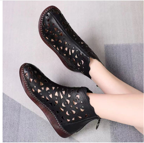 Summer Breathable Hollow Flat Round Toe Soft Bottom Plus Size Women's Hole Shoes