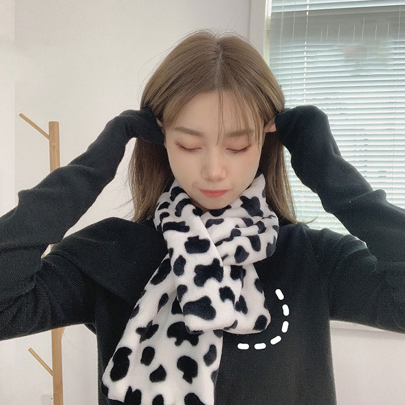 Cute Cow Scarf Thicken Warm Plush Cross Bib For Lovers