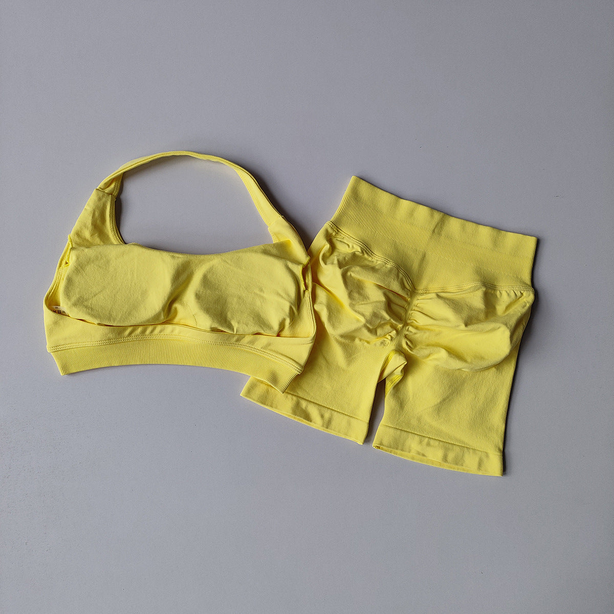 Silk Halter Bra And Peach-butt Shorts Yoga Set