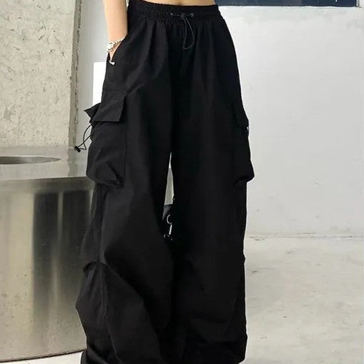 New Loose Straight Wide Leg Large Pocket Casual Retro Corset Pants