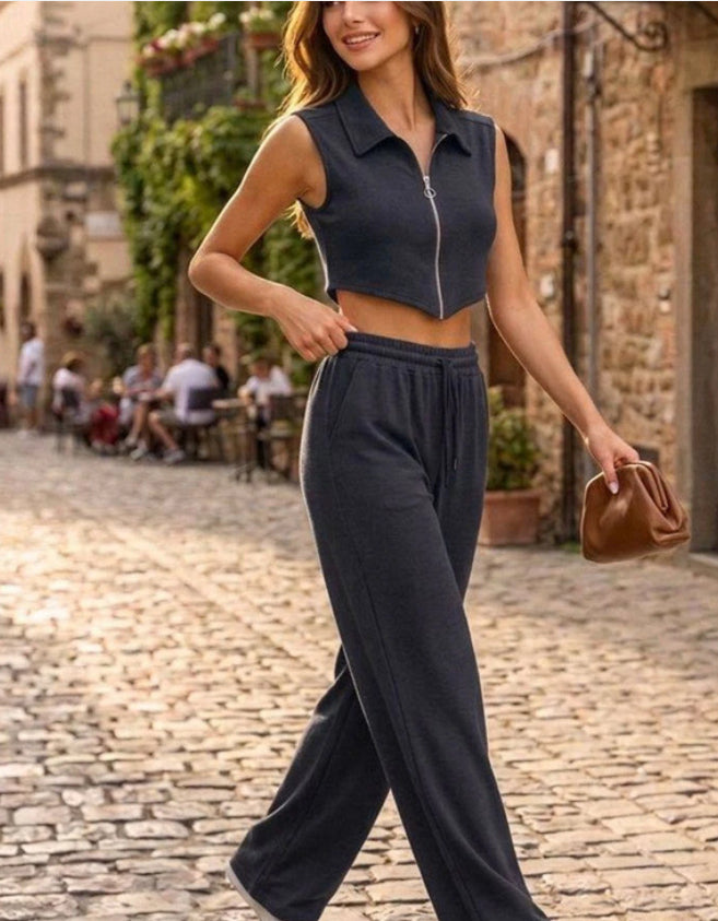 Summer Casual Short Sleeveless Vest And Pants Set For Women