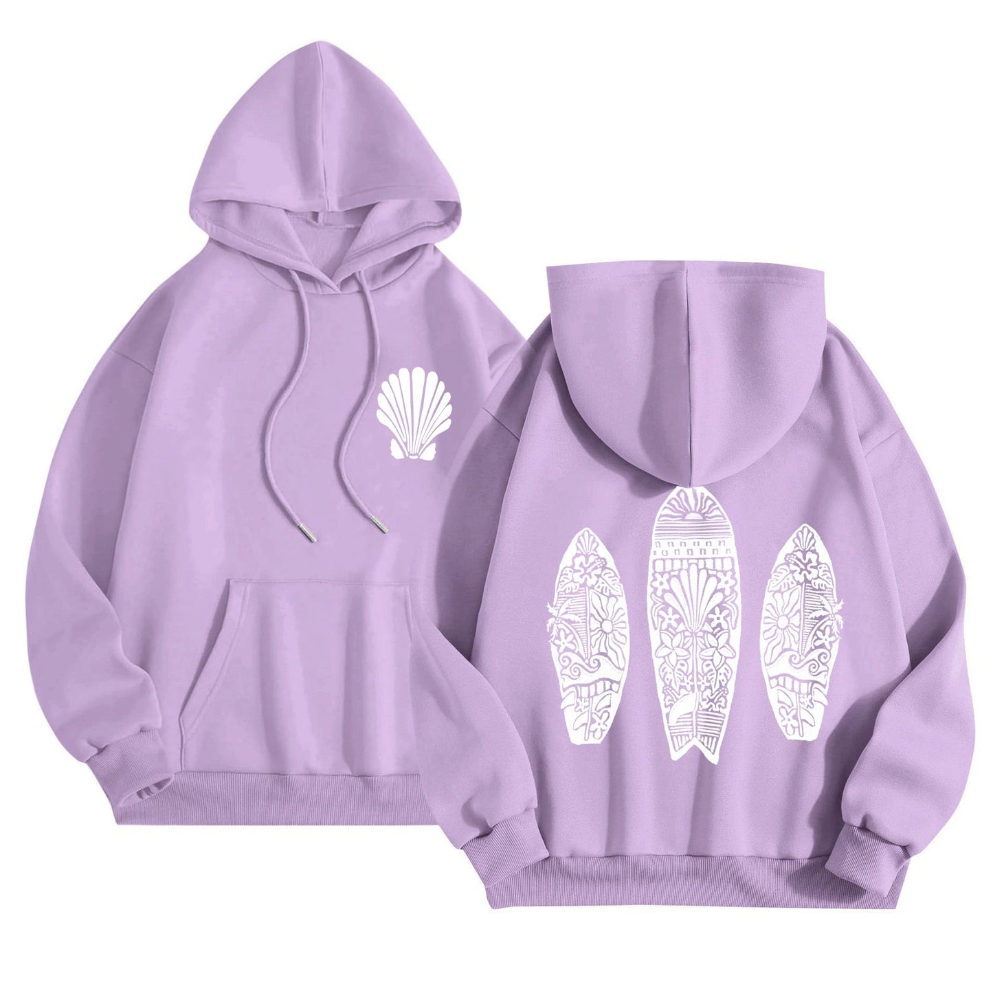Simple Floral Letter Printing Drop-shoulder Sleeve Ladies Hoodie