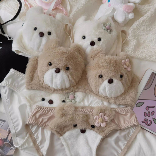 Plush Bear Bra Set Cute Cartoon Without Steel Ring