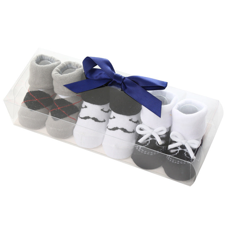 Cute Cartoon Solid Color Polka Dot Letters Striped Bow Baby Socks Set