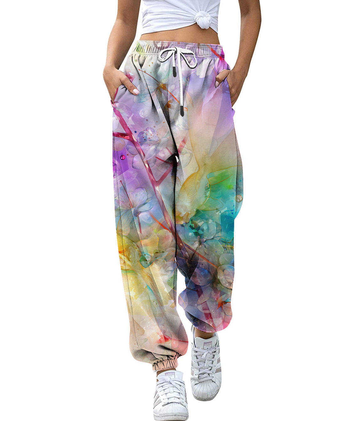 High Waist Drawstring Sports Pants Digital Printing Trousers Loose Casual Jogger Pants