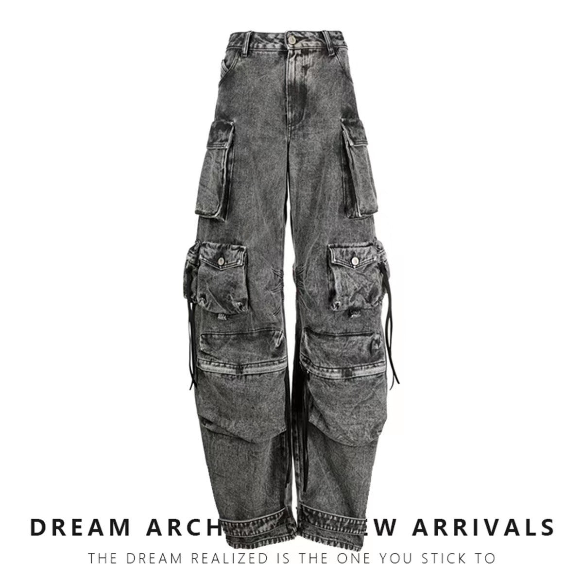 Women's Fashionable Wear And Wear Multi-pocket Washed And Worn Wide-leg Pants
