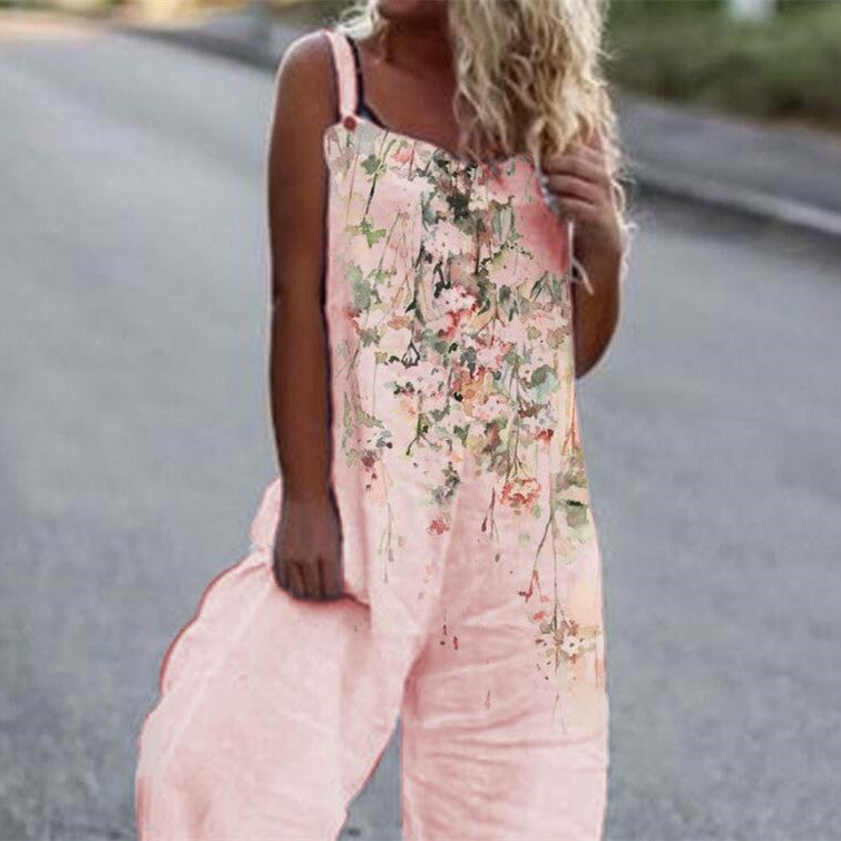 Printed Loose Cotton And Linen Suspenders