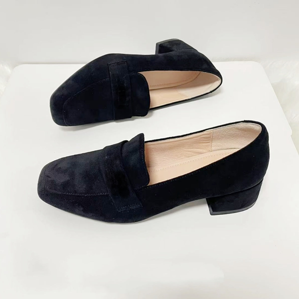 Women's Chunky Square Toe Suede High Heels