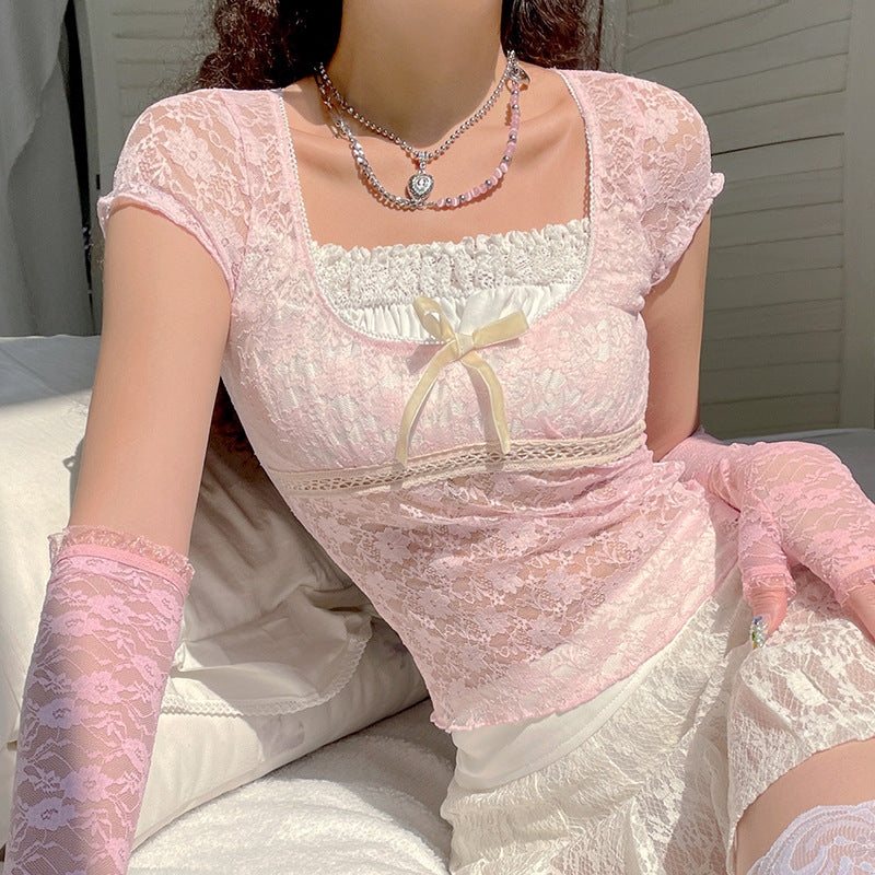 Spring New Women's Sweet Lace T-Shirt Top