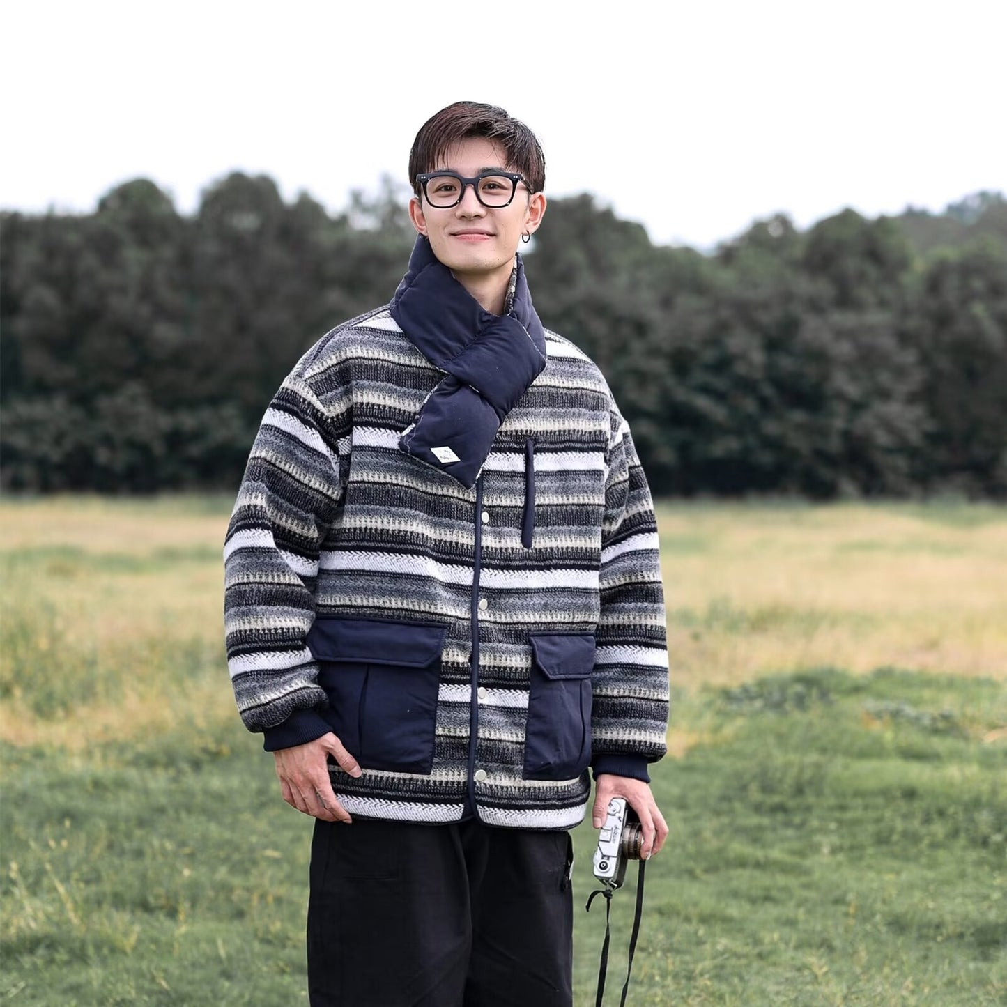 Reversible Cotton-padded Collarless Scarf Cotton-padded Coat