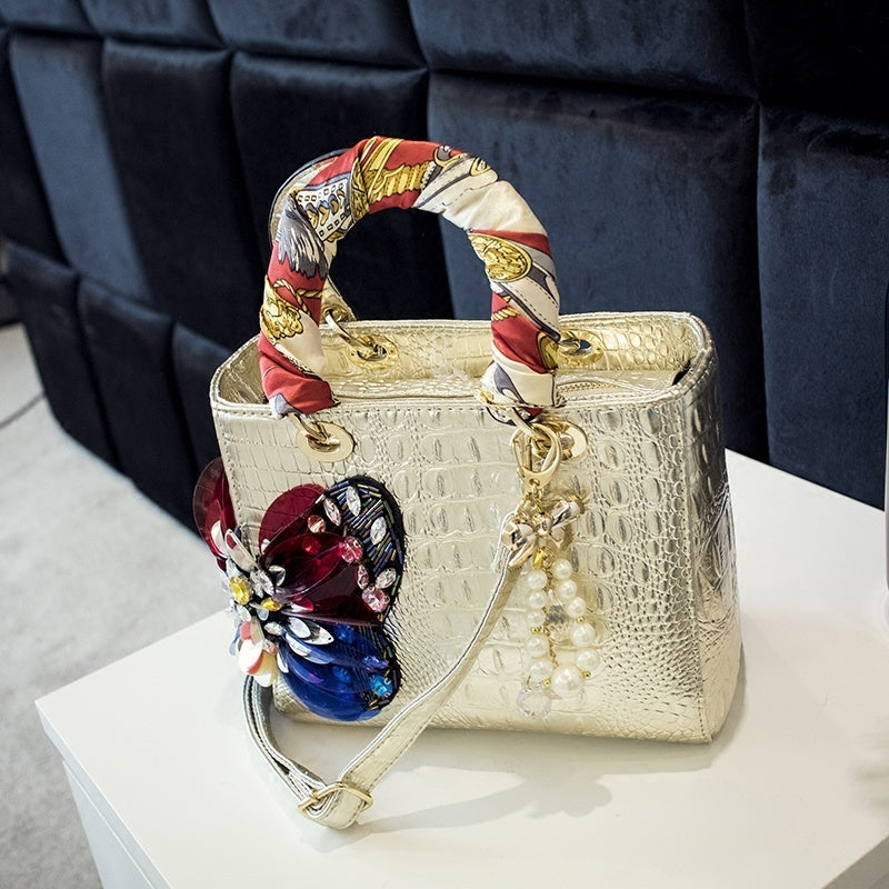 Womens Chinese-style Butterfly Headdress With Diamonds And Colorful Rhinestones Crossbody Bag
