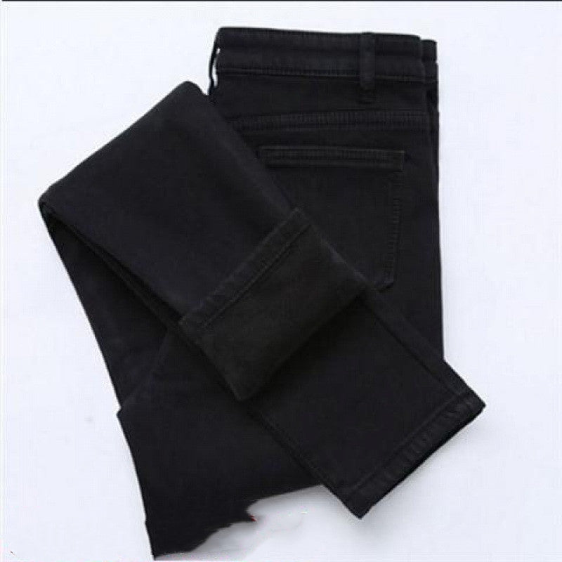 Women's Black Tight Fit And Thin Outer Wear Warm Cotton Pants