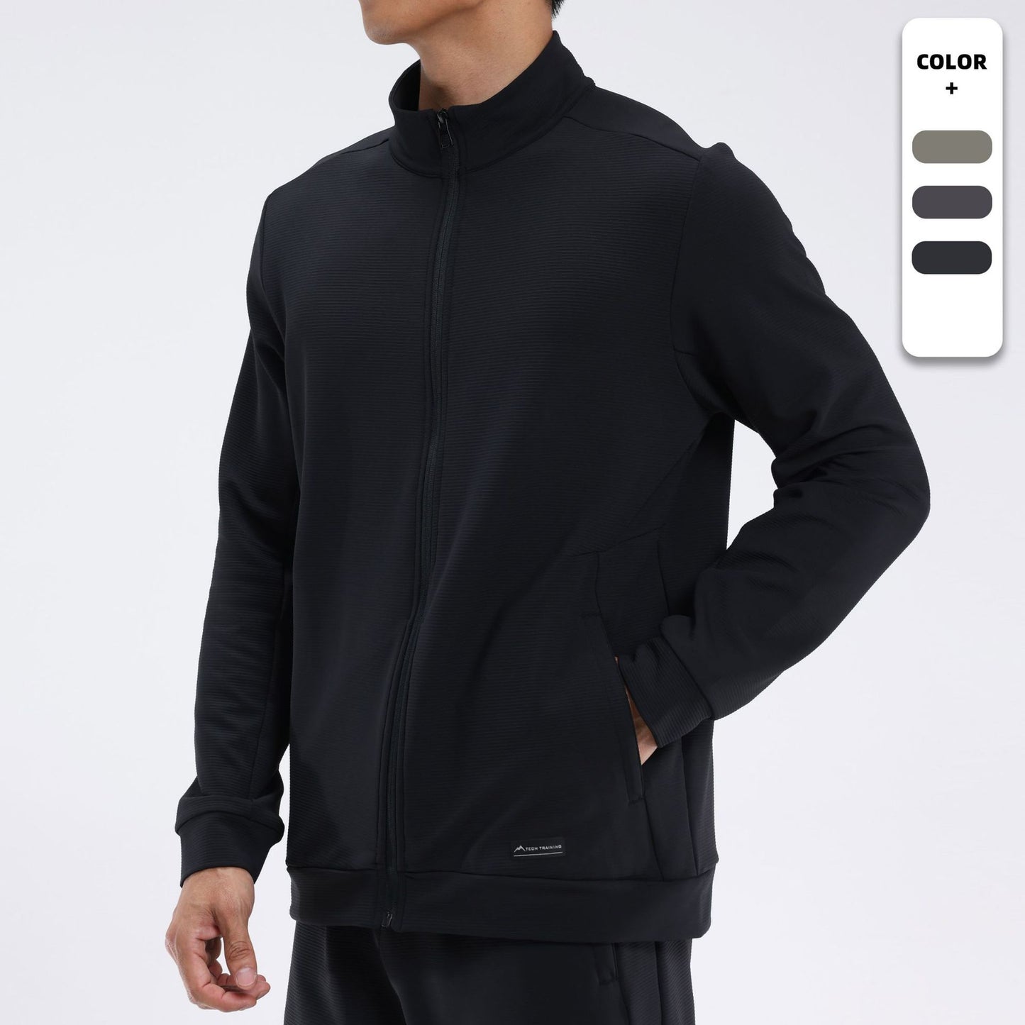 Mens Outdoor Windproof Sport Jacket With Stand Collar And Stretchy Fabric For Casual Wear