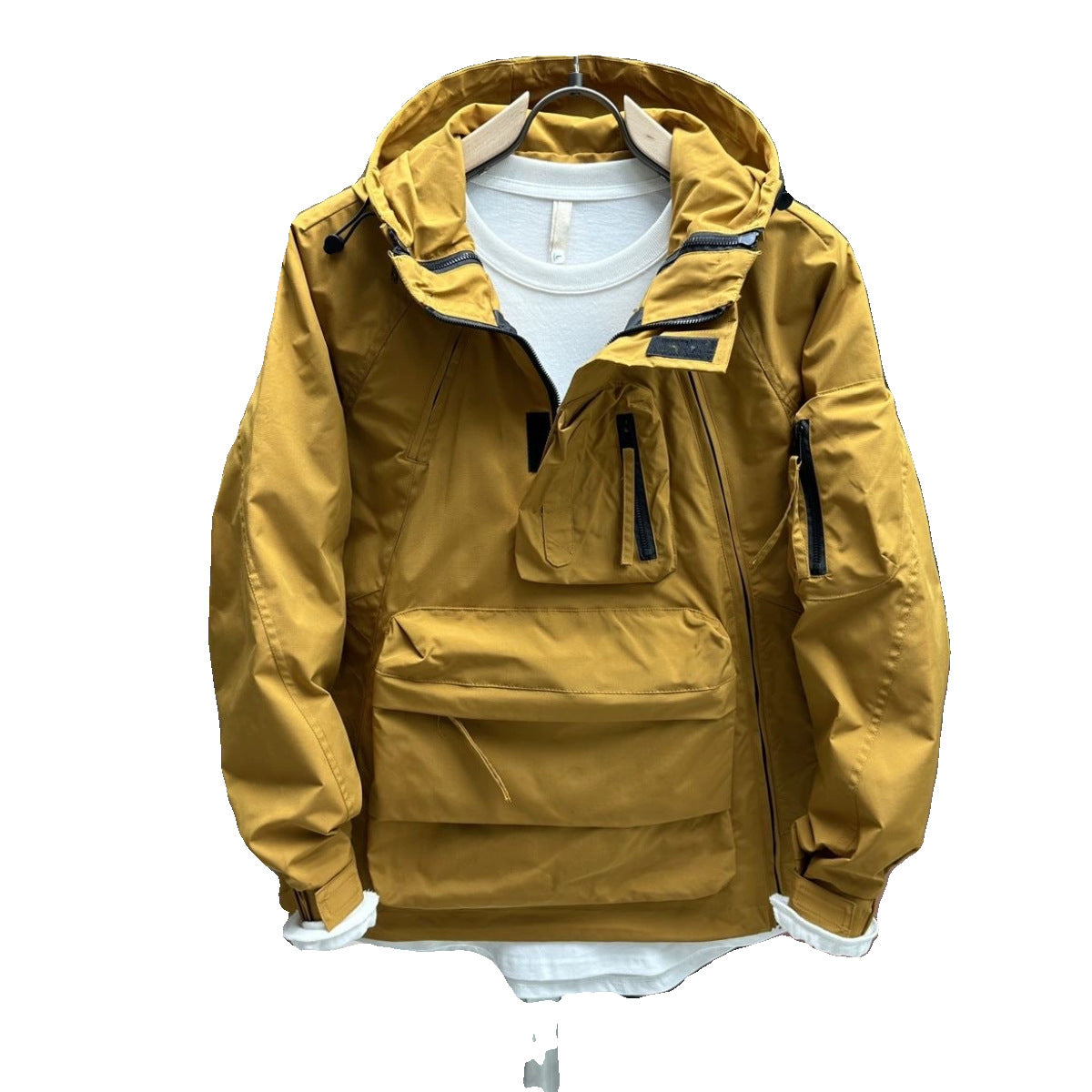 Workwear Hooded Trendy Loose-fit Multi-pocket Zip-up Casual Jacket