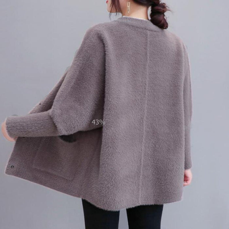 Loose All-matching Thickened Double-sided Velvet Knitted Cardigan