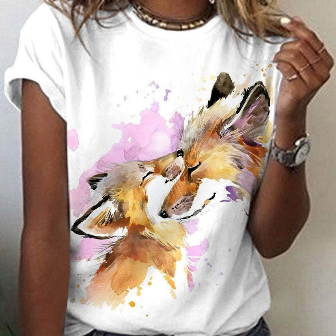 Cute Owl Pattern 3D Printed Round Neck Short Sleeve