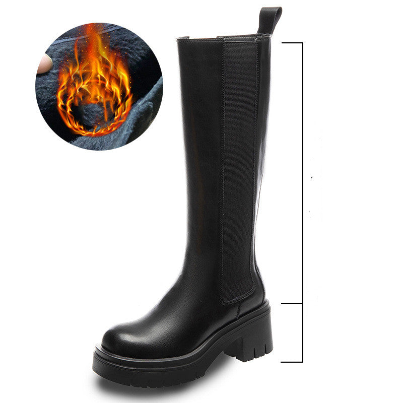 Women's Leather Thick-soled Chimney Thick Heel Boots
