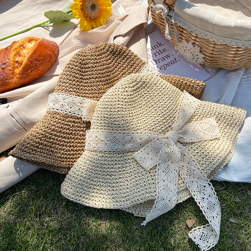 Beige Woven Straw Hat Women's Spring Summer