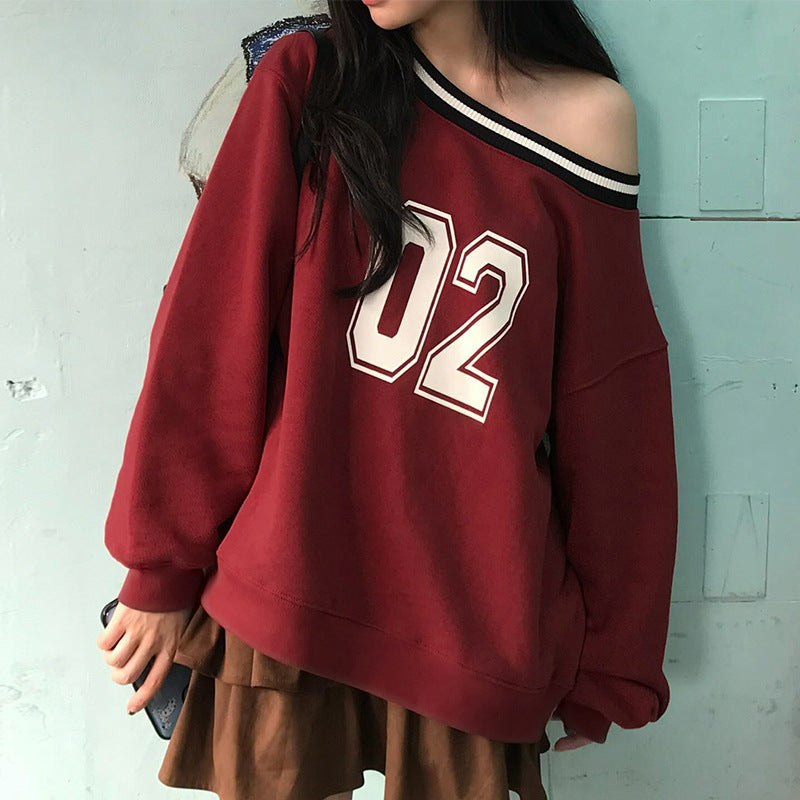 Preppy Style Hot Girl Digital Printing Stripe Braid Diagonal Collar Sweater