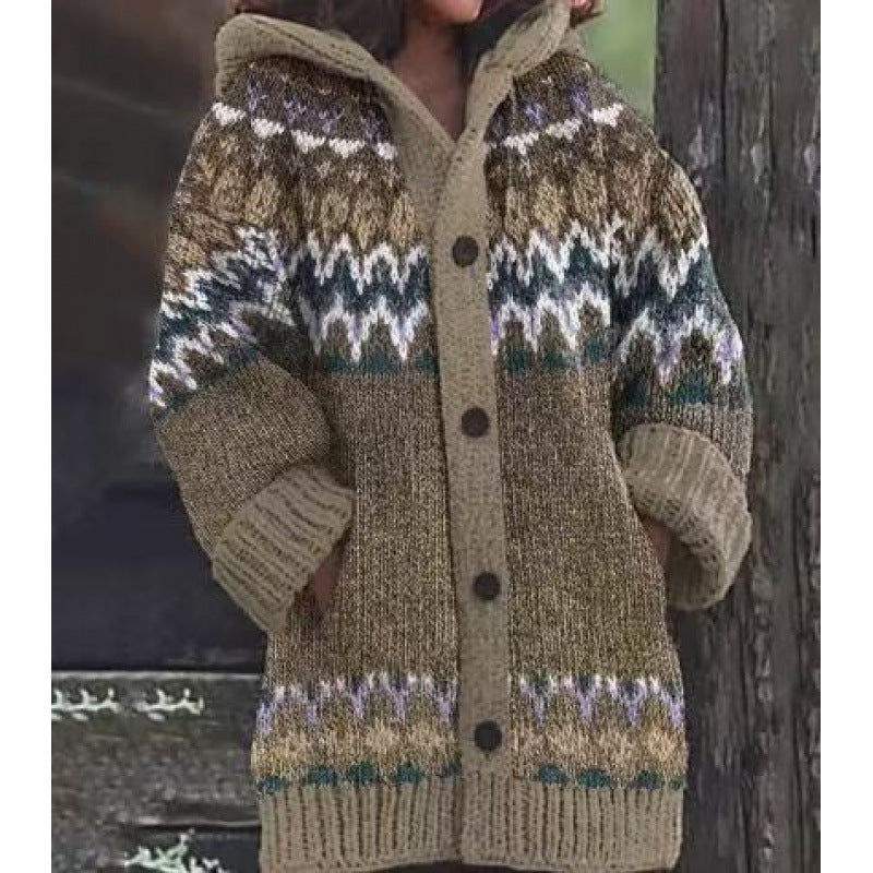3D Printed Autumn Winter Coat Thickened Hooded Cardigan Sweater