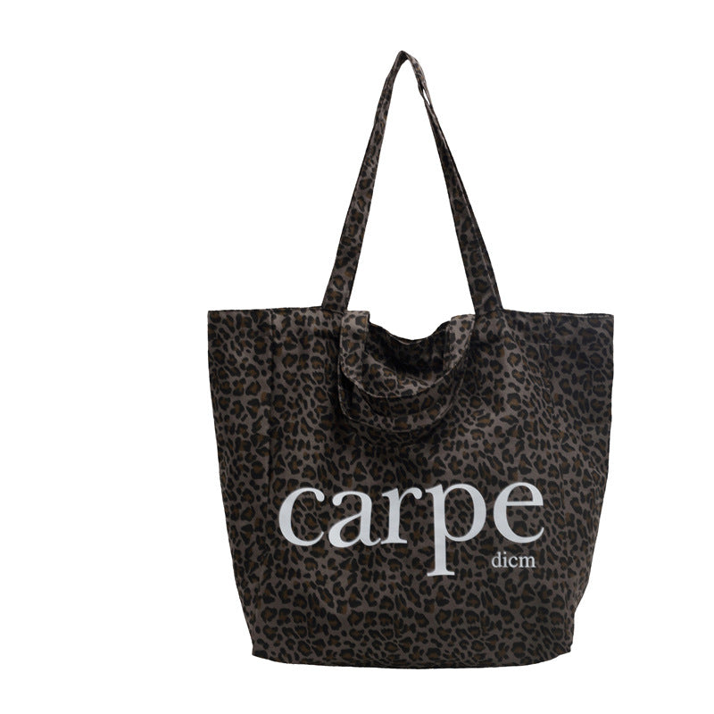 Unique One-shoulder Leopard Print Large Capacity Canvas Bag