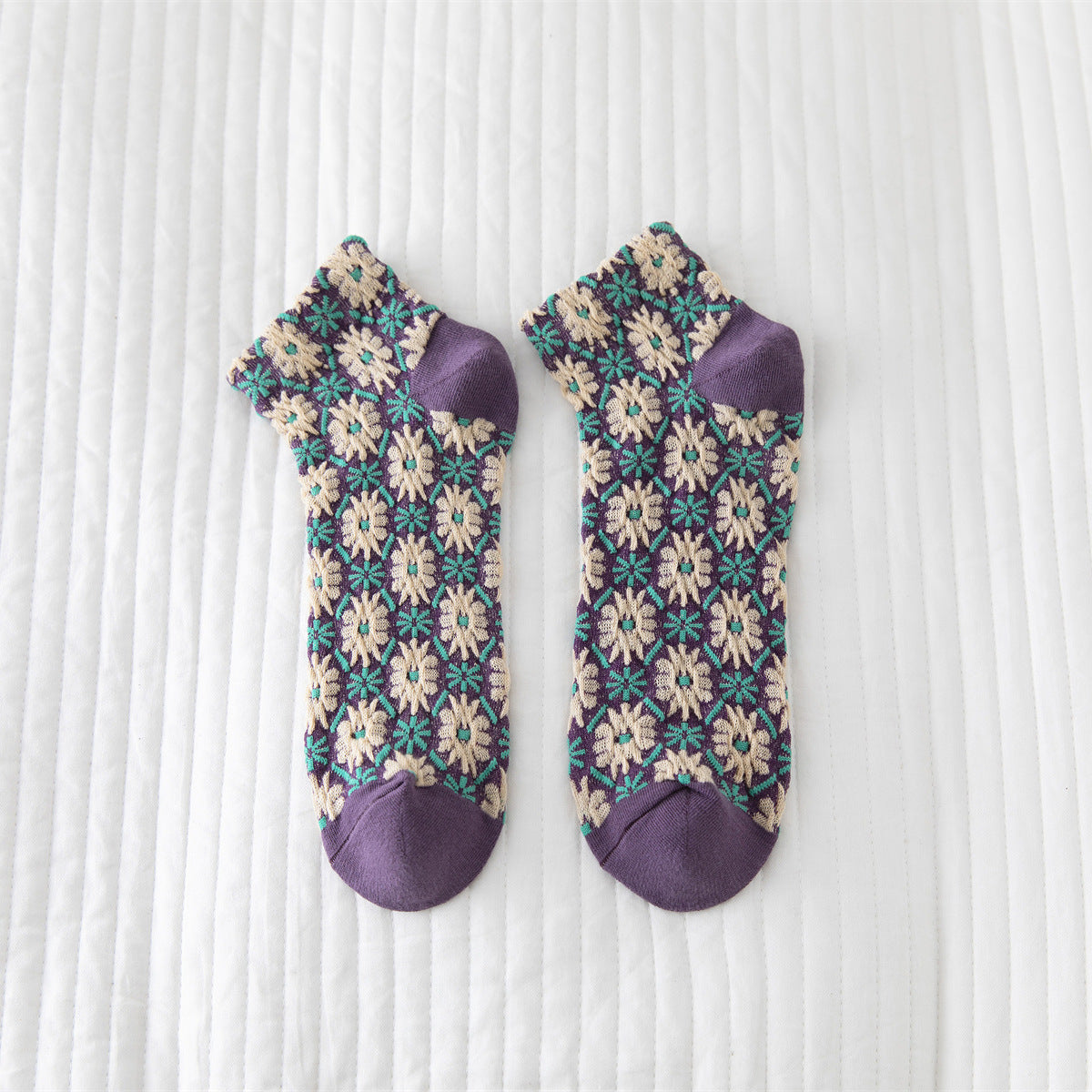 Vintage Style Flower Women's Boat Socks Cotton