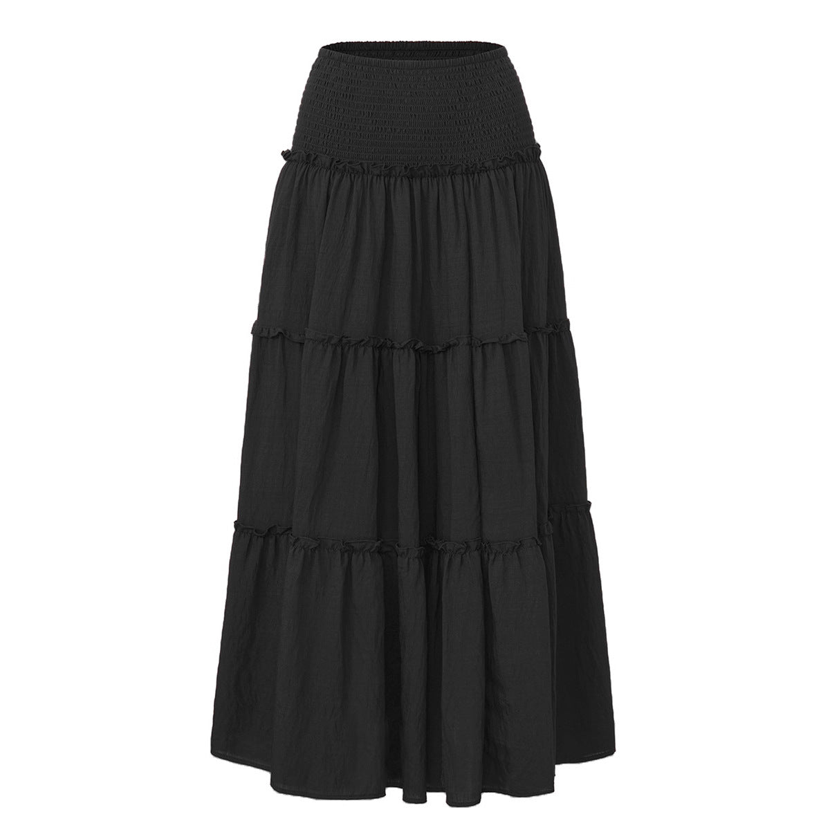 Three Tier Ruffled Cotton Linen Maxi Dress