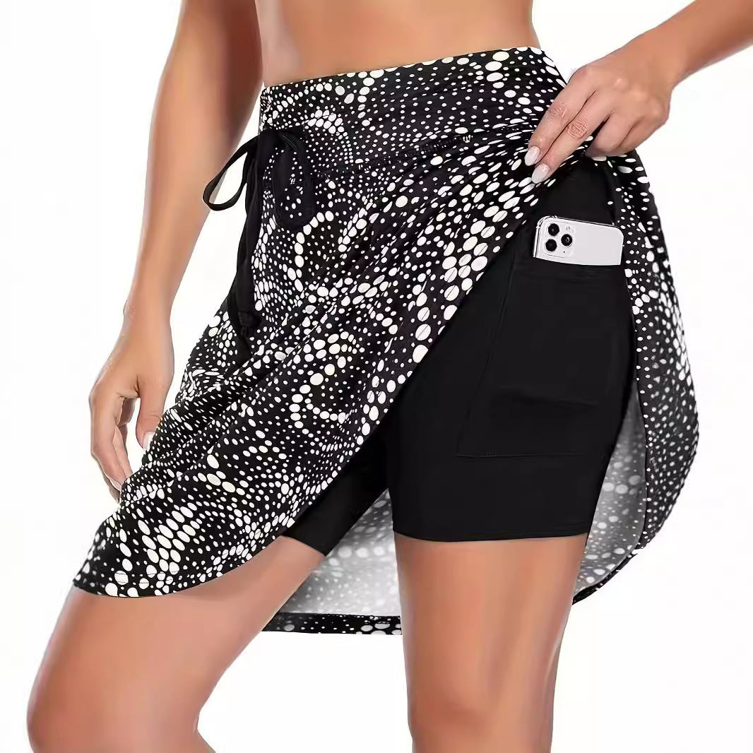 Printed Pocket Fake Two-piece Shorts Women's Clothing