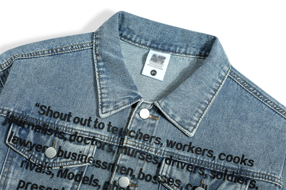 Hip Hop High Street English Letters Patterned Denim Jacket