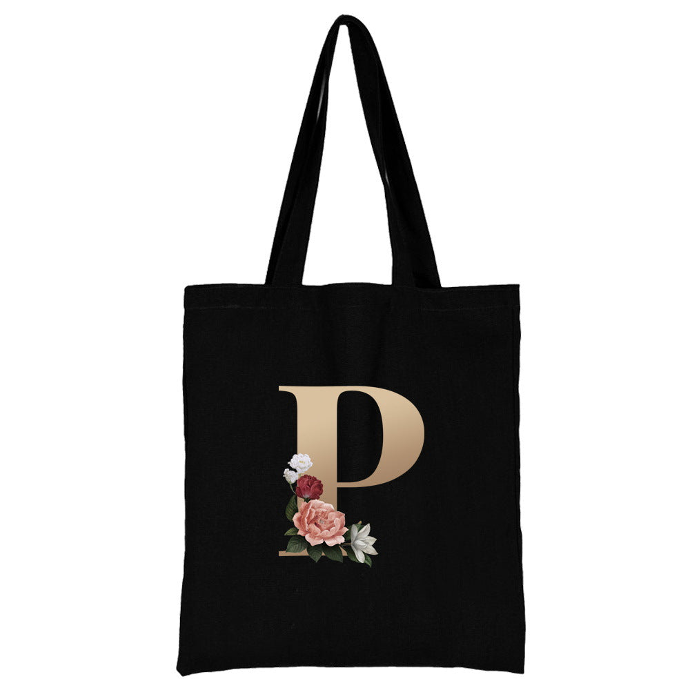 English Alphabet Flower Printed Canvas Bag