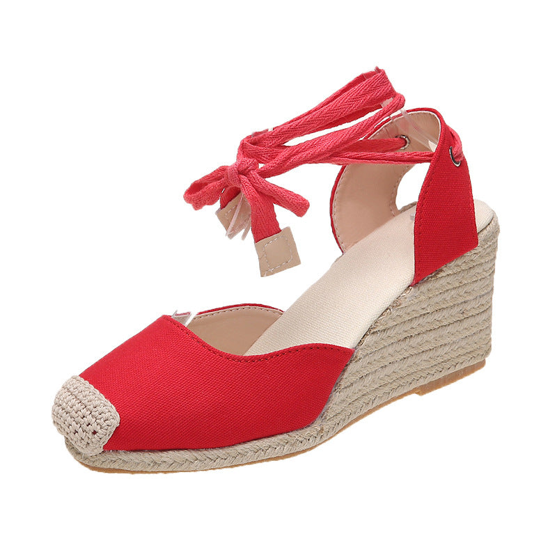 New Large Size Summer Fashion Wedge Heel Front And Back Strap Toe Cap Sandals