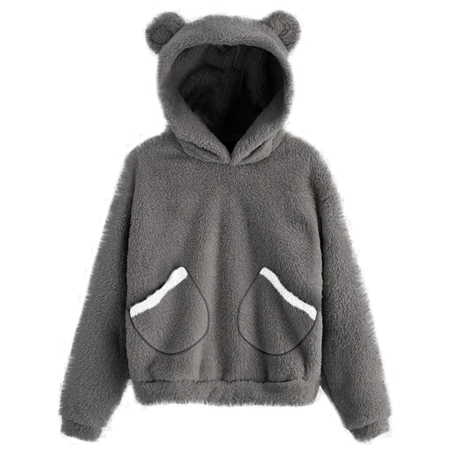 Europe And America New Style Pocket Plush Rabbit Ears Hooded Warm Sweater Women's Jacket