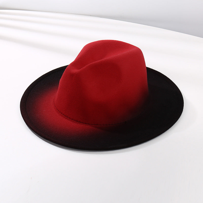 Moderigtig Fedora-hat med farvegradient og flad skygge i uldfilt