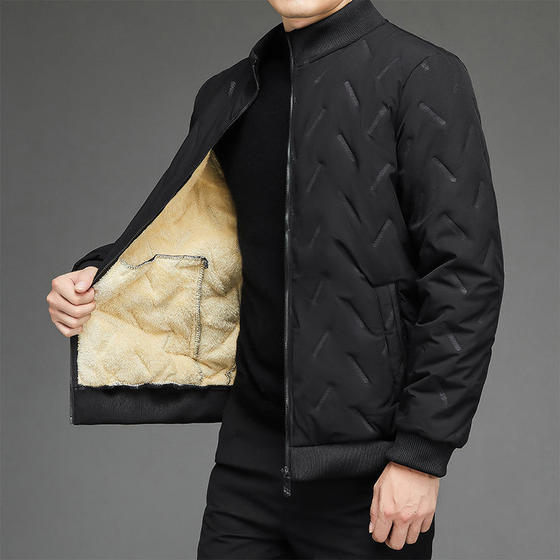Men's Fleece-lined Warm Stand Collar Cotton-padded Coat