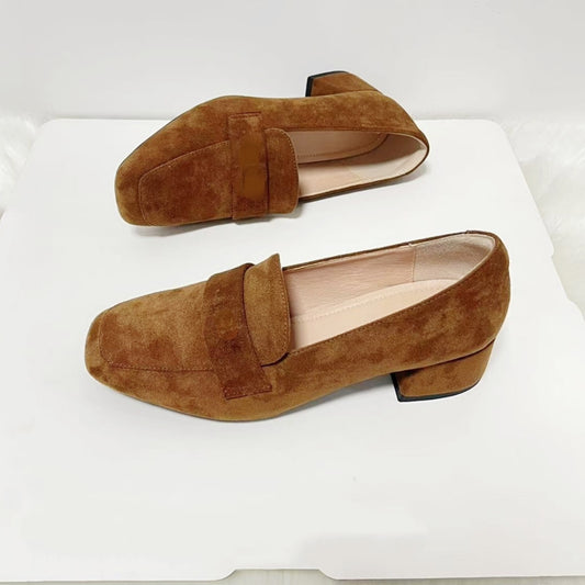 Women's Chunky Square Toe Suede High Heels