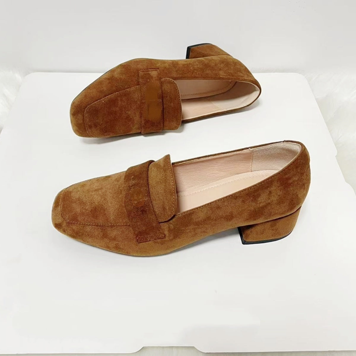 Women's Chunky Square Toe Suede High Heels
