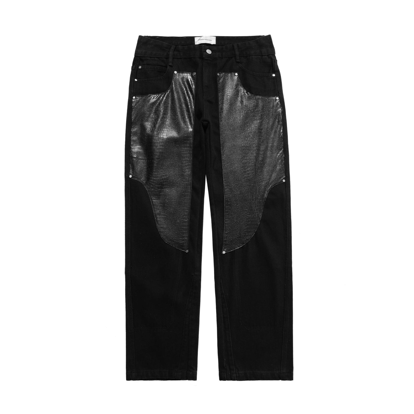 Men's Trendy Leather Patchwork Solid Color Washed Trousers