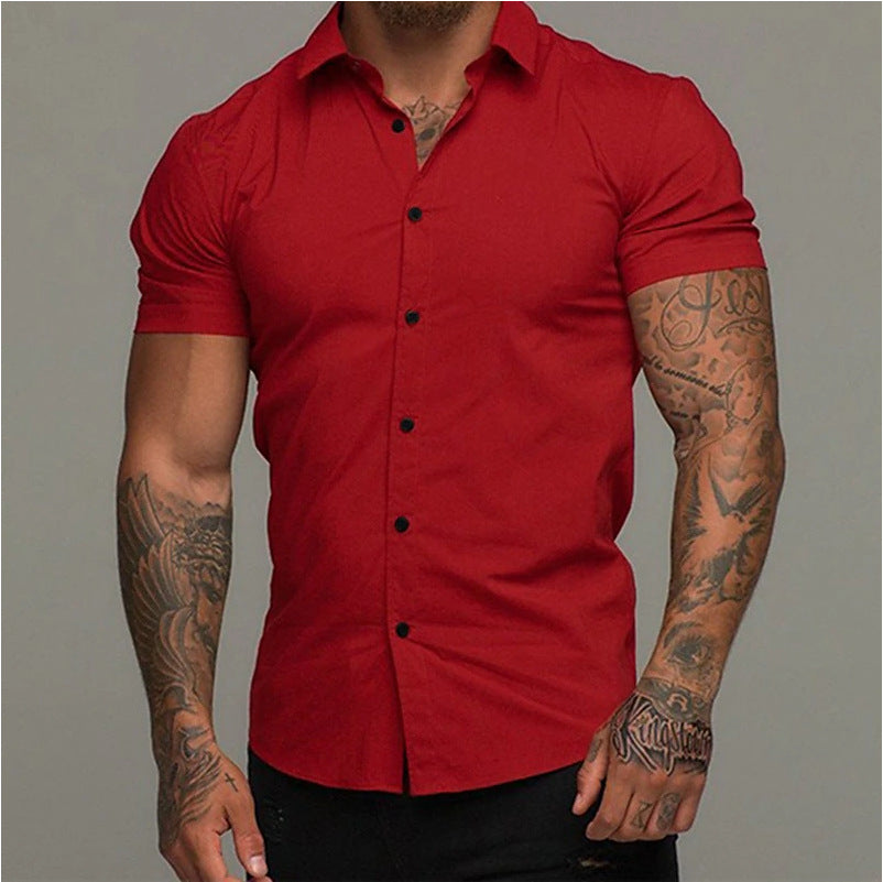 Solid Color Polo Collar Muscle Men Shaping Simple Shirt