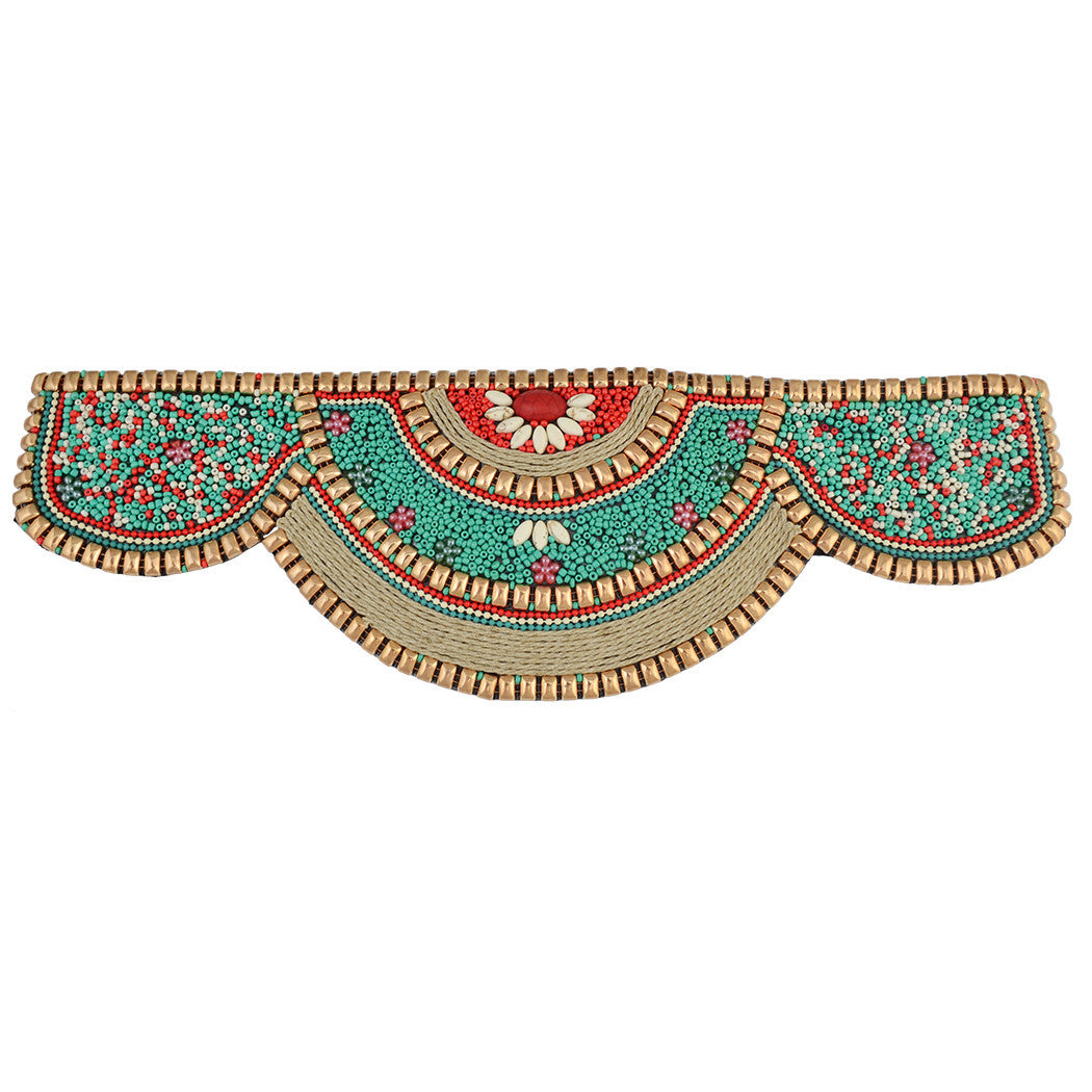 New Autumn And Winter Dress Down Jacket Ladies Wide Waistband Ethnic Style Handmade Exaggerated Rice Beads Metal Texture Belt