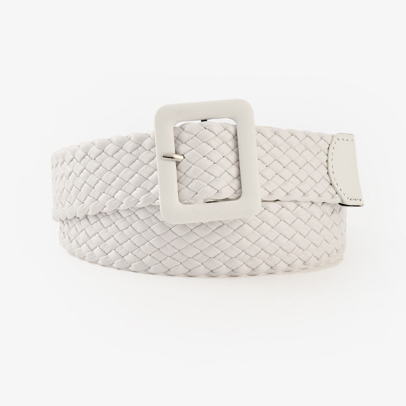 Candy Color Bag Buckle Belt Sweet Decorative Square Woven Ladies Wide Wholesale