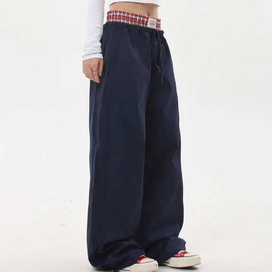 Women's Retro Fake Two-piece Casual Trousers