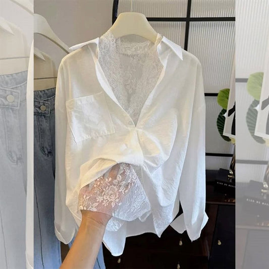 Sophisticated Versatile White Lace-panelled Blouse
