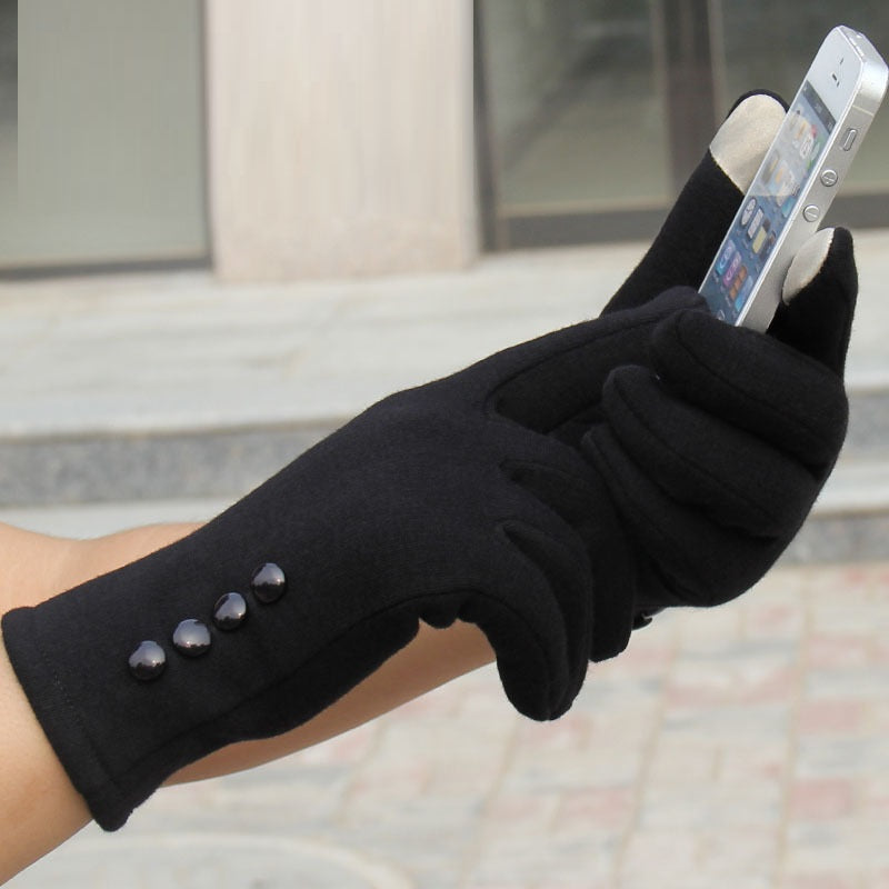 Autumn And Winter New Cashmere Non-inverted Velvet Women's Touchscreen Gloves Warm Outdoor Riding Mobile Phone Cotton Gloves
