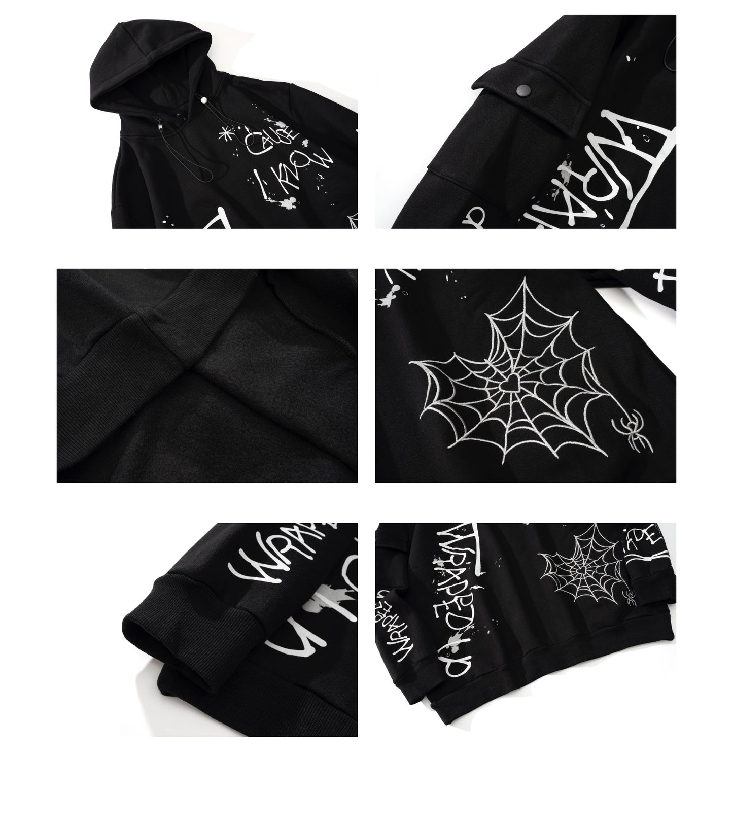 High Street Hip Hop Graffiti Embroidered Print Hoodie