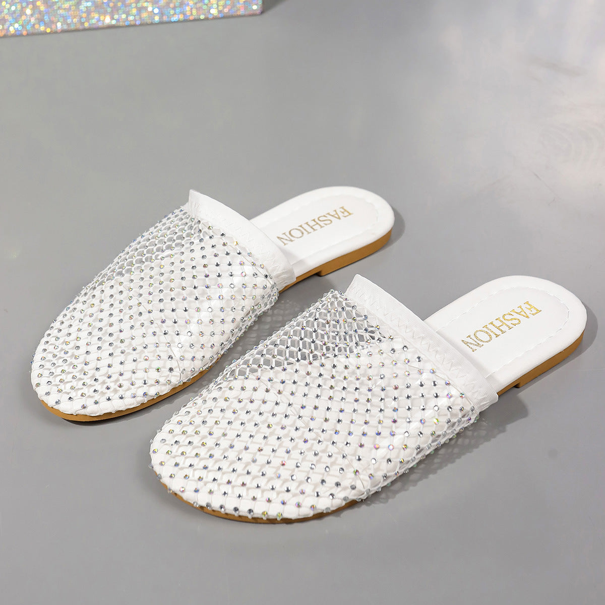 Hule Gennemsigtige Sandaler Med Rhinestones Sommer Mode Udendørs Hjemmesko Flade Sko Til Kvinder