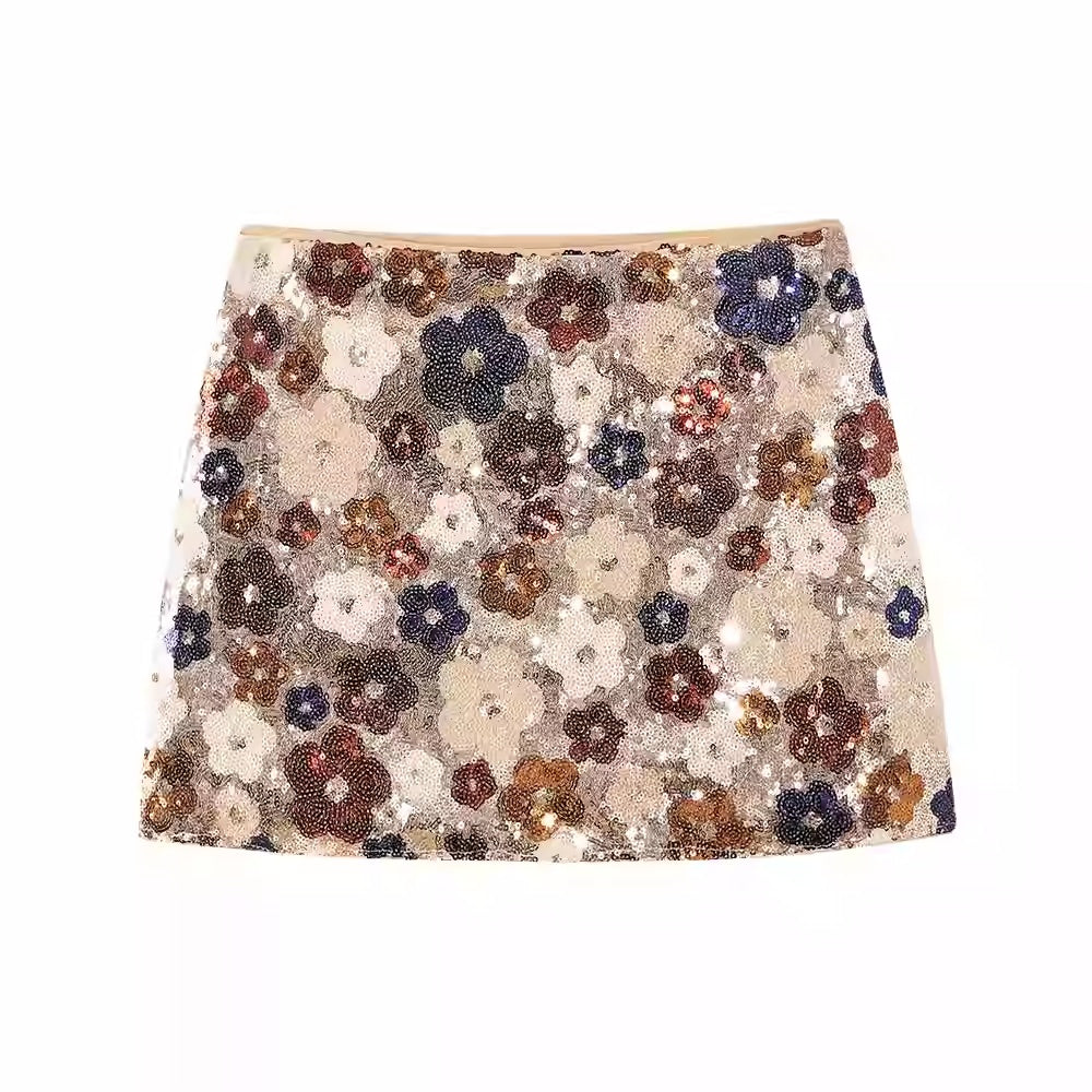 Hot Girl Style Heavy Embroidery Sequins Skirt