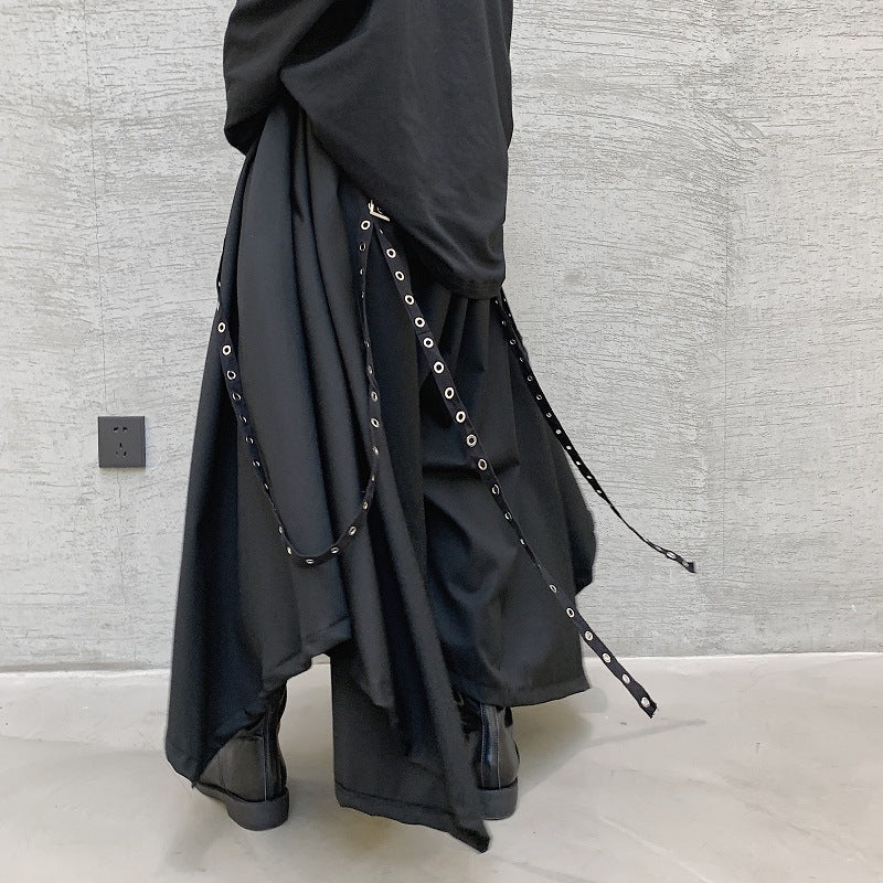 Dark Niche Personality Ribbon Rivet Heavy Industry Art Super Large Swing Irregular Pantskirt