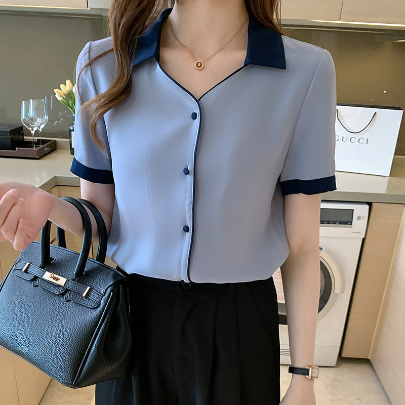 Women's Summer New V-neck Chiffon Short-sleeved Shirt